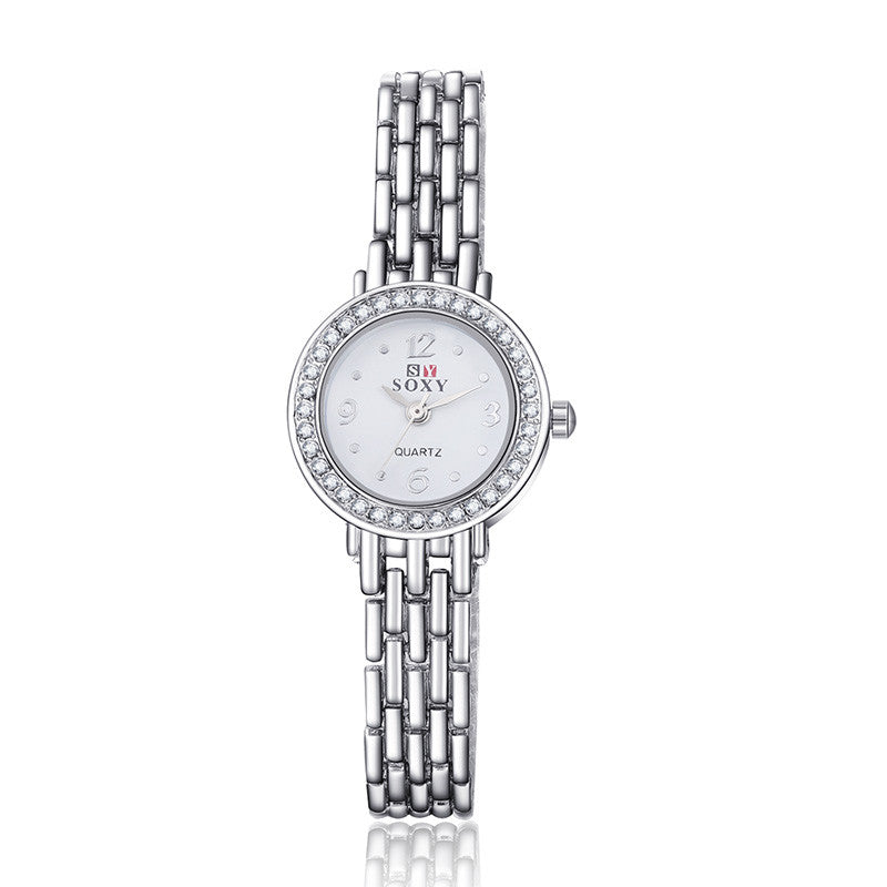 Soxy Silver Bracelet Watch Luxury Rhinestone Women'S Watches Ladies Watch