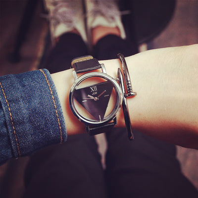 Fashion Triangle Transparent Watch Women'S Leather Watches Ladies Watch