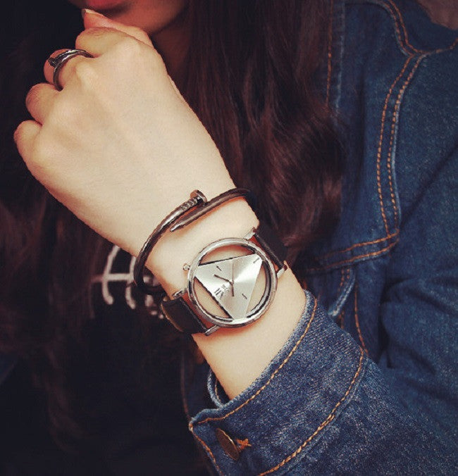 Fashion Triangle Transparent Watch Women'S Leather Watches Ladies Watch