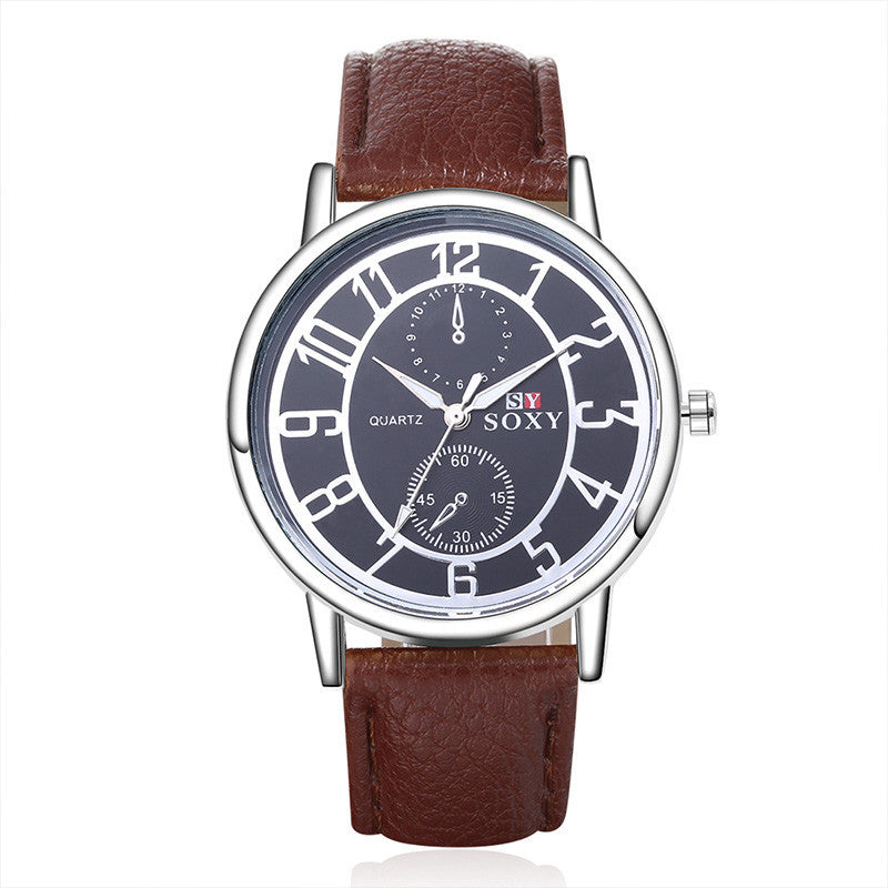 Men Leather Quartz Watch Casual Sport Watch Men'S Watch