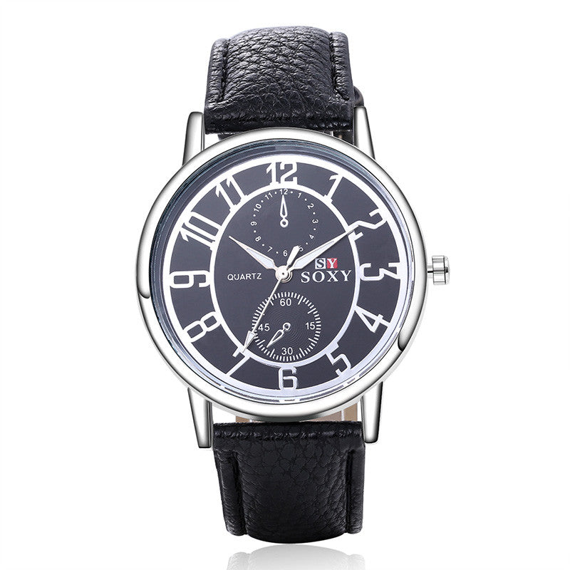 Men Leather Quartz Watch Casual Sport Watch Men'S Watch