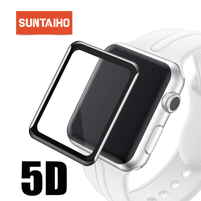 Suntaiho 5D Full Cover glass film for Apple Watch 42 38 mm Series 3 2 1Full gel Screen Protector Titanium alloy fram for i Watch