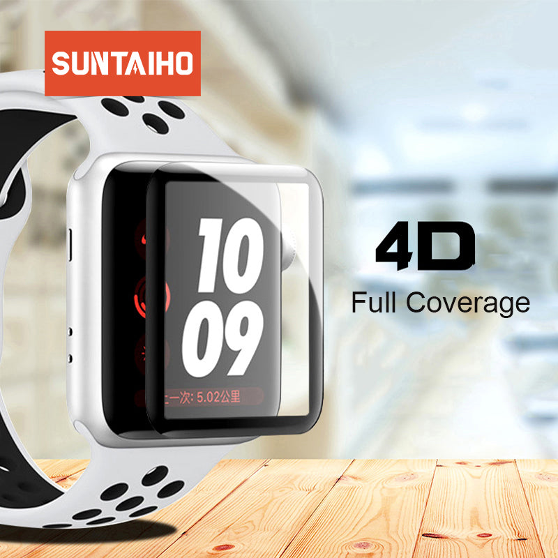 Suntaiho 4D Full Cover For apple watch 4 screen protector Soft Edge Full gel glass Film for Apple Watch 4 3 2 1 40 44 mm screen